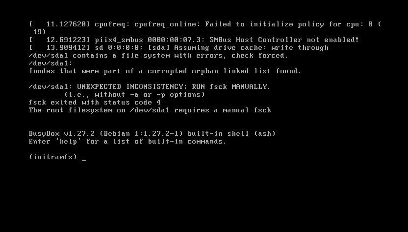 Solución al error "The root filesystem on /dev/sda1 needs a manual fsck" "initramfs" al iniciar Ubuntu y Linux Mint